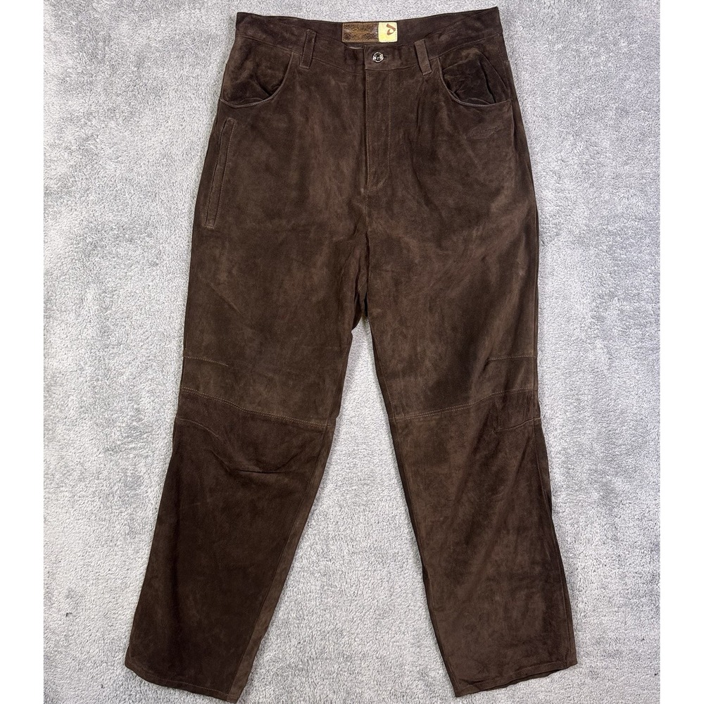Davoucci‎ Leather Pants Mens 36x33 Vintage Heavyweight Trouser Suede Brown Y2K